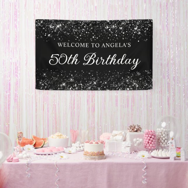 Banderoles Glittery Black 50th Birthday Welcome (Fête)