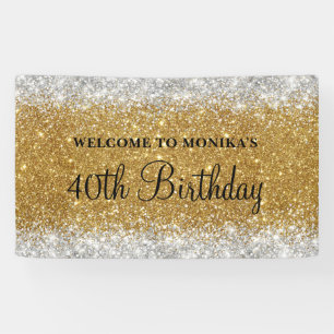 Banderoles Glittery Faux Gold Silver 40e anniversaire Bienven
