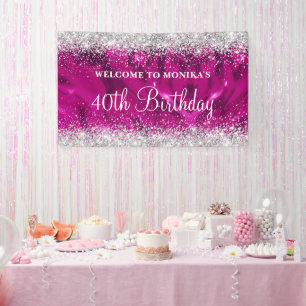 Banderoles Glittery Hot Pink Silver 40e anniversaire Bienvenu