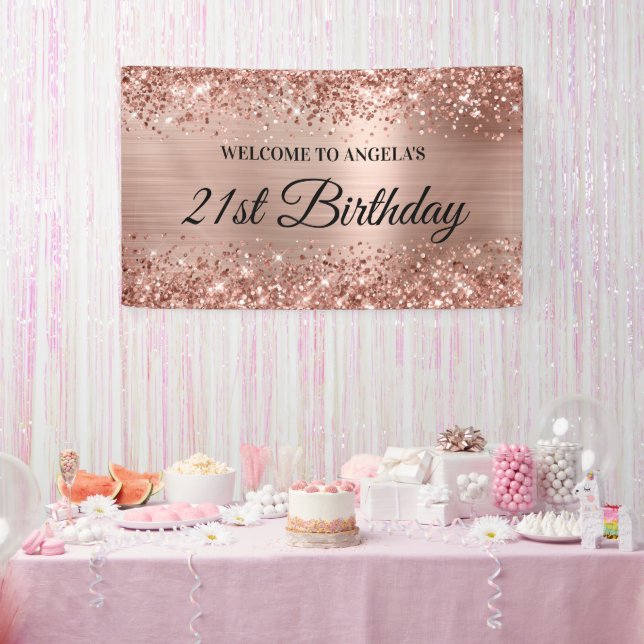 Banderoles Glittery Rose Gold Foil 21e anniversaire Bienvenue (Fête)