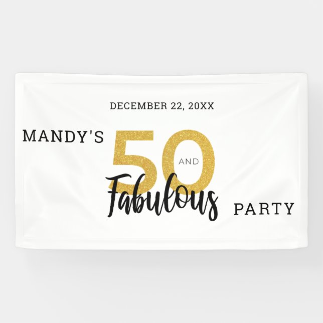 Banderoles Gold 50 et fabuleux 50e anniversaire personnalisé (Horizontal)