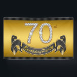 Banderoles Gold 70th Birthday Party<br><div class="desc">Bannière de fête du 70e anniversaire avec de beaux numéros de diamants or et jolie bannière d'anniversaire noir et or heureux sur un élégant arrière - plan or. Vous pouvez modifier la taille de la bannière numérique et ajouter du texte pour personnaliser cette bannière élégante et classe de fête du...</div>