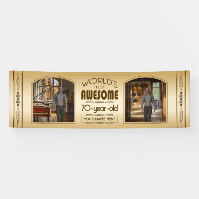 Banderoles Gold 70th Birthday World's Best Custom Photo Frame (Horizontal)