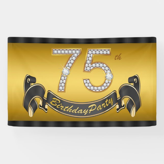 Banderoles Gold 75th Birthday Party (Horizontal)