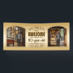 Banderoles Gold 80th Birthday World's Best Custom Photo Frame<br><div class="desc">Célébrez l'anniversaire marquant de votre aîné préféré avec ce cadeau classe qui leur rappelle à quel point ils sont fabuleux. Des lignes et des tons clairs de brun, d'or et de crème composent ce cadre simple mais élégant qui peut être customisé avec vos photos, noms, initiales ou autres textes préférés....</div>