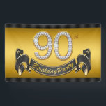 Banderoles Gold 90th Birthday Party<br><div class="desc">Bandeau de fête du 90e anniversaire avec de beaux numéros de diamants or et joli bandeau noir et or 90e anniversaire sur un élégant arrière - plan or. Vous pouvez modifier la taille de la bannière numérique et ajouter du texte pour personnaliser cette élégante bannière de fête du 80e anniversaire!...</div>
