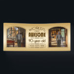 Banderoles Gold 90th Birthday World's Best Custom Photo Frame<br><div class="desc">Célébrez l'anniversaire marquant de votre aîné préféré avec ce cadeau classe qui leur rappelle à quel point ils sont fabuleux. Des lignes et des tons clairs de brun, d'or et de crème composent ce cadre simple mais élégant qui peut être customisé avec vos photos, noms, initiales ou autres textes préférés....</div>