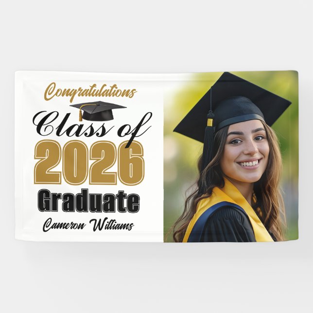 Banderoles Gold Black Class of 2026 Graduation Party Photo (Horizontal)