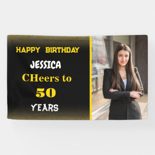 Banderoles Gold Black Custom Joyeux Anniversaire Photo Party