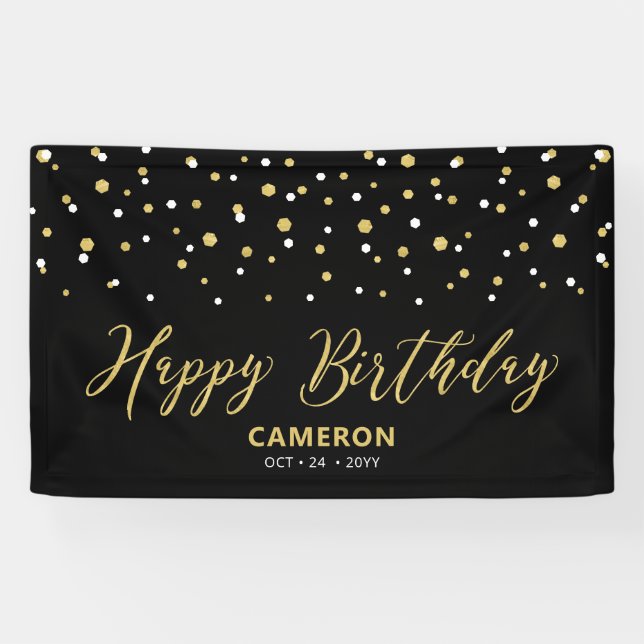 Banderoles Gold Black Hexagon Confetti Personnalisé Joyeux an (Horizontal)