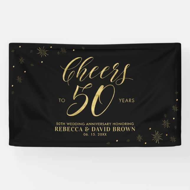 Banderoles Gold & Black Modern 50e anniversaire de Mariage (Horizontal)