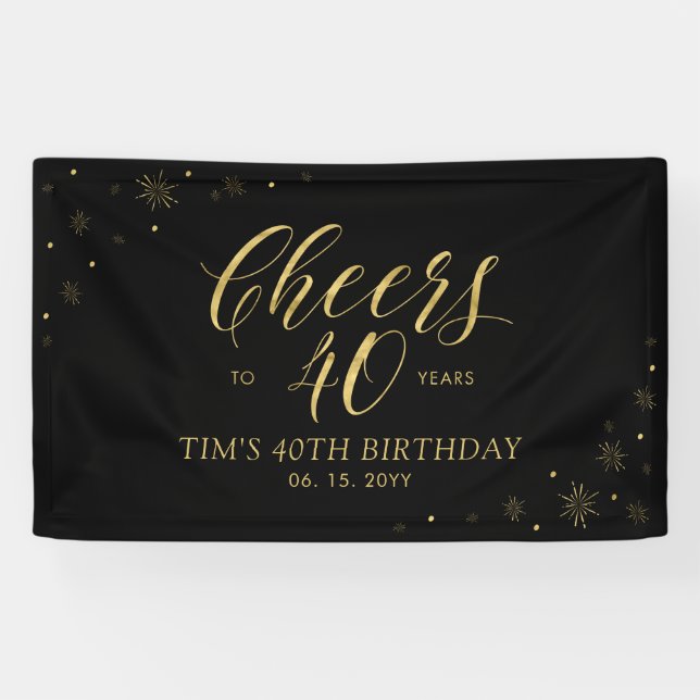 Banderoles Gold & Black Modern Cheers 40e fête d'anniversaire (Horizontal)