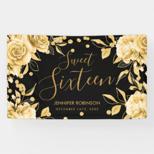 Banderoles Gold Black Sweet 16 Parties scintillant Confetti F