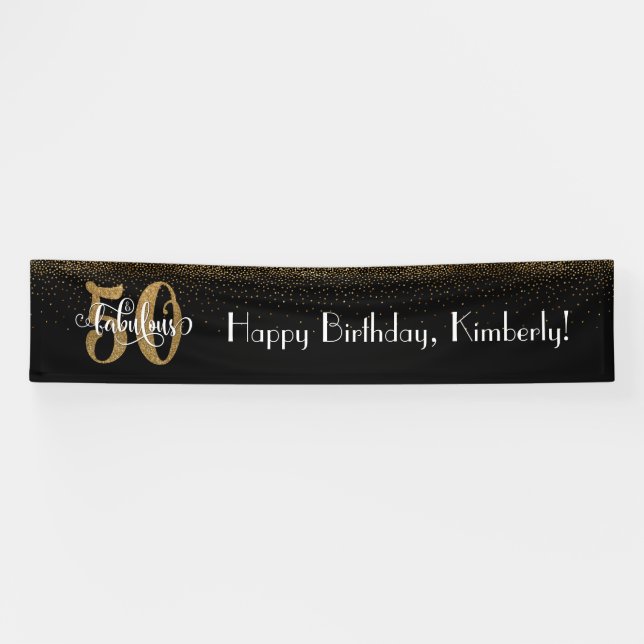 Banderoles Gold Confetti 50 & Fabulous Happy Birthday, Black (Horizontal)