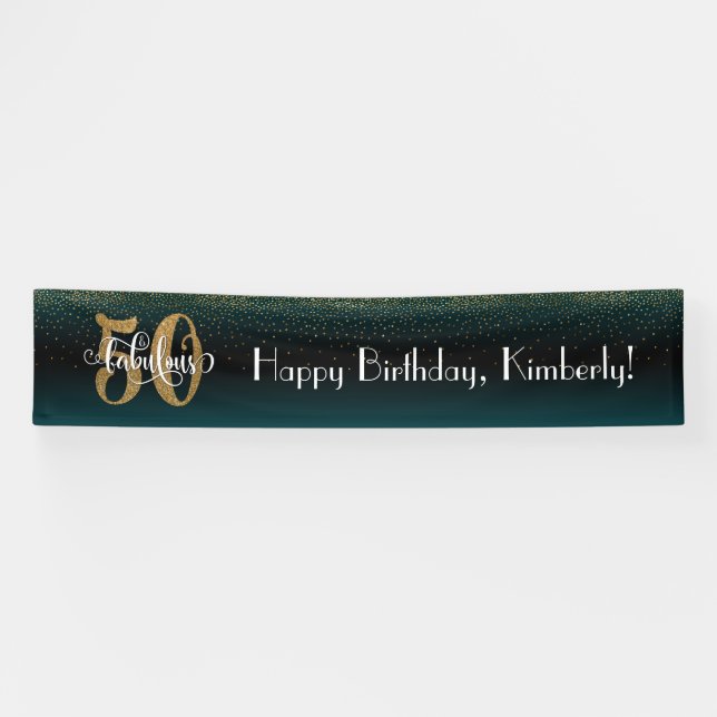 Banderoles Gold Confetti 50 & Fabulous, Turquoise et Black Om (Horizontal)