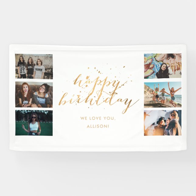 Banderoles Gold Confetti Photo Collage Anniversaire (Horizontal)