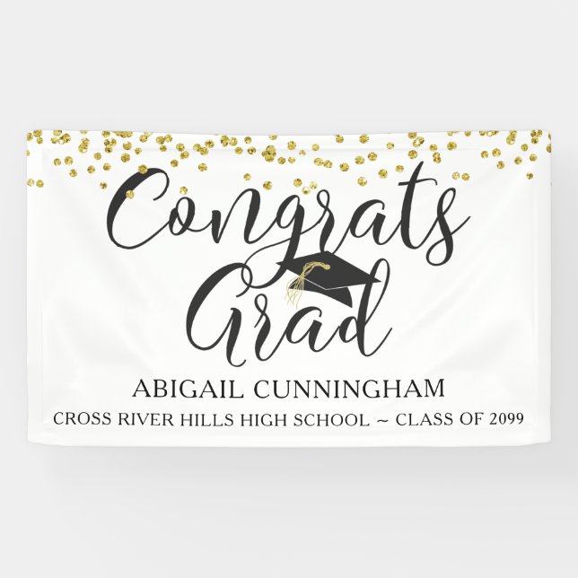 Banderoles Gold Confetti Script GRAS GRAD Blanc (Horizontal)