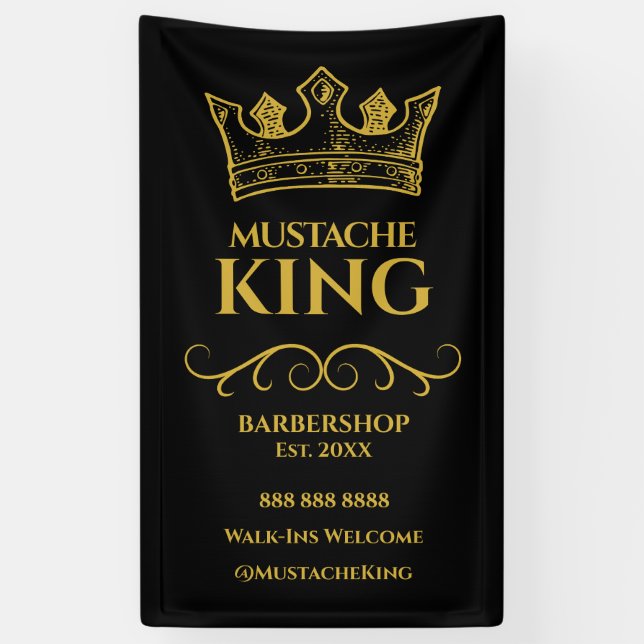 Banderoles Gold Crown et Mustache Barbershop (Vertical)