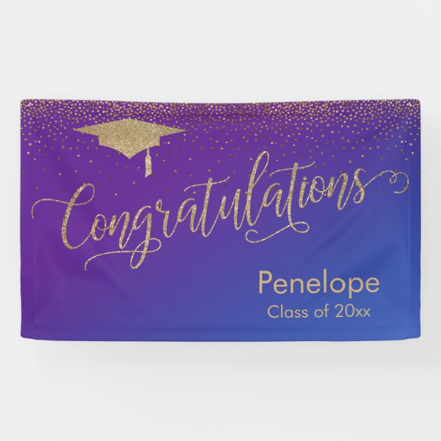 Banderoles Gold Félicitations Graduation Purple Blue Ombre (Horizontal)