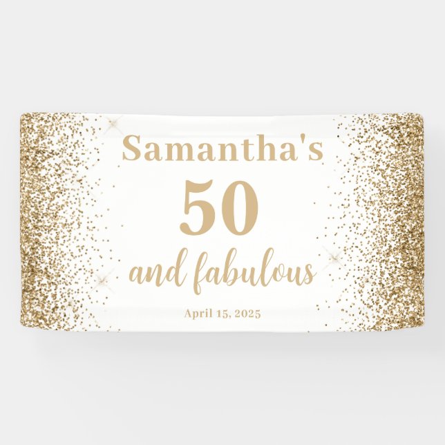 Banderoles Gold Gliter 50th Birthday  (Horizontal)