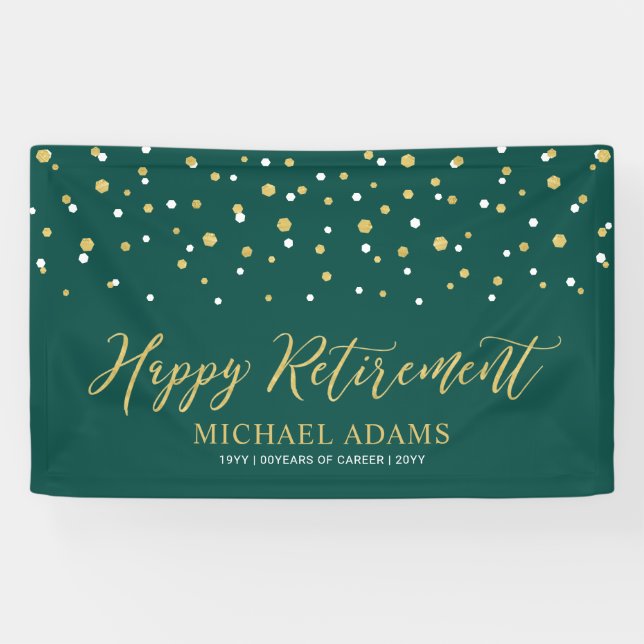 Banderoles Gold & Green Confetti | Joyeux parti de retraite (Horizontal)