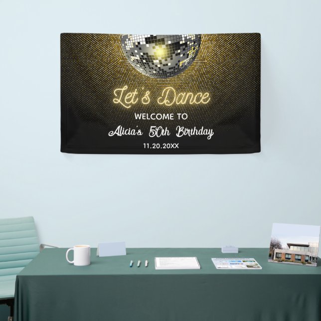 Banderoles Gold Halftone Disco Ball Dansons Anniversaire (Salon professionnel)