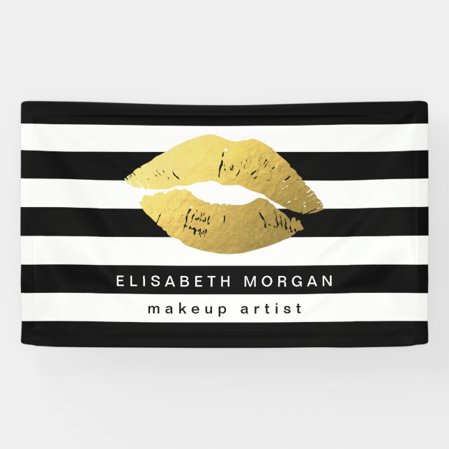 Banderoles Gold Lips Maquillage Salon de beauté Black White S (Horizontal)