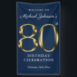 Banderoles Gold Navy Blue 80th Birthday Party Elégant Bienven<br><div class="desc">Gold Navy Blue 80th Birthday Party Élégante bannière de bienvenue. Conception simple mais classe de thème d'anniversaire avec l'année de naissance jalon dans l'effet de texte en or solide! Design élégant pour tout genre, homme ou femme. C'est certainement une façon solide de célébrer votre anniversaire ! Consultez la collection pour...</div>