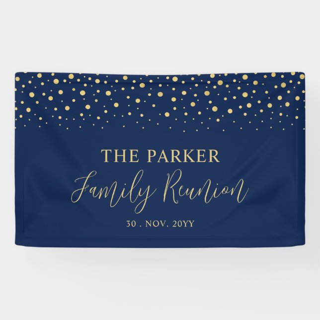 Banderoles Gold & Navy Confetti Famille Réunion Bienvenue (Horizontal)