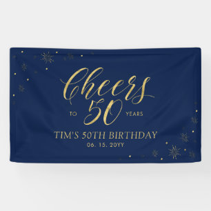 Banderoles Gold & Navy Modern Cheers 50e fête d'anniversaire