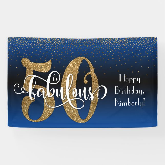 Banderoles Gold Parties scintillant Confetti Blue Ombre 50 et (Horizontal)