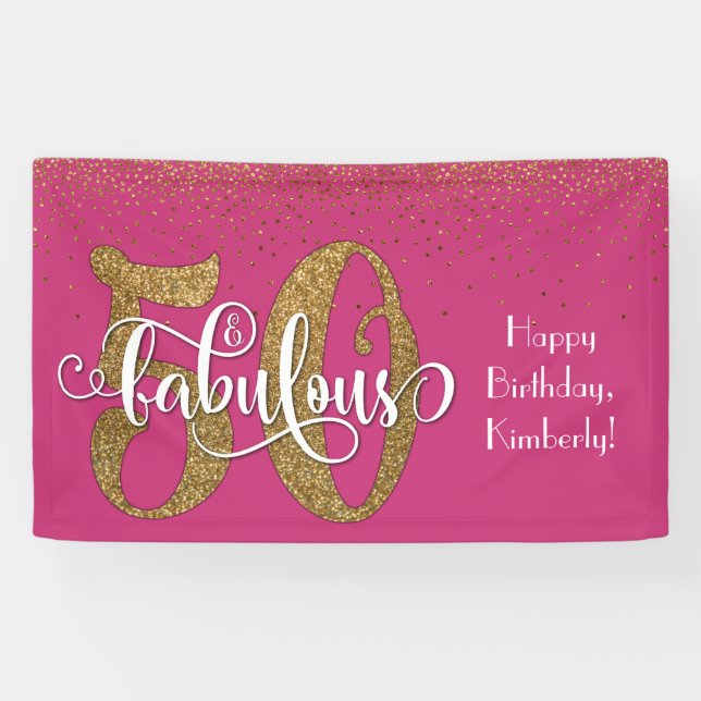 Banderoles Gold Parties scintillant Confetti Pink 50 et fabul (Horizontal)