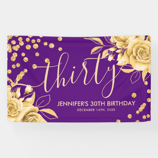Banderoles Gold Purple Floral Parties scintillant 30e Anniver (Horizontal)