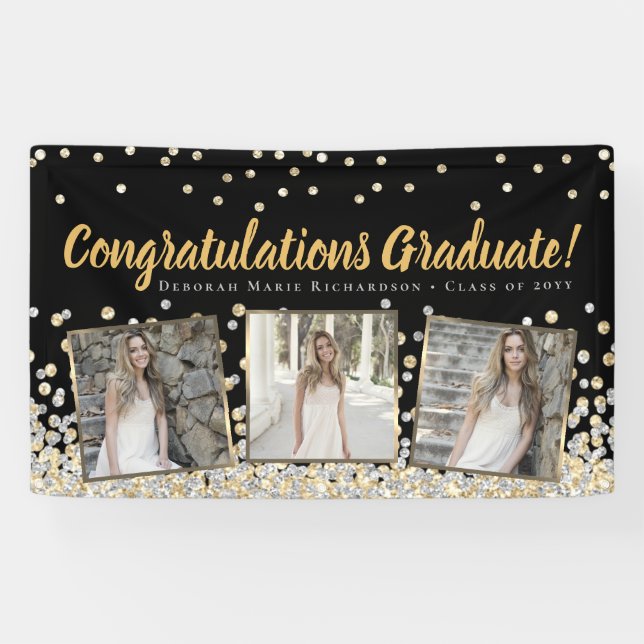 Banderoles Gold Silver Confetti Photo Collage Graduation (Horizontal)