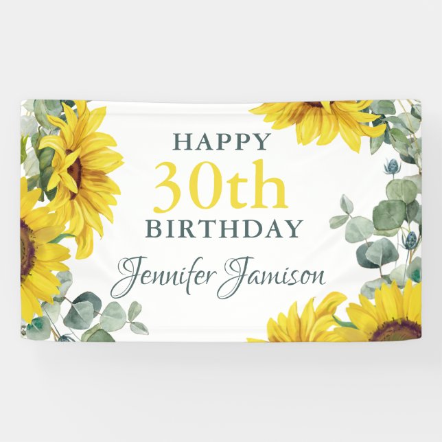 Banderoles Gold Sunflower 30th Birthday Party Banner (Horizontal)