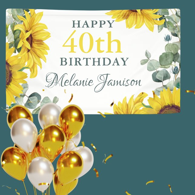 Banderoles Gold Sunflower 40th Birthday Party Banner (Créateur téléchargé)