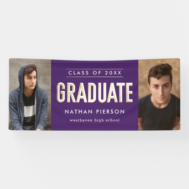 Banderoles Gold Type Purple Two Photo Graduation (Horizontal)
