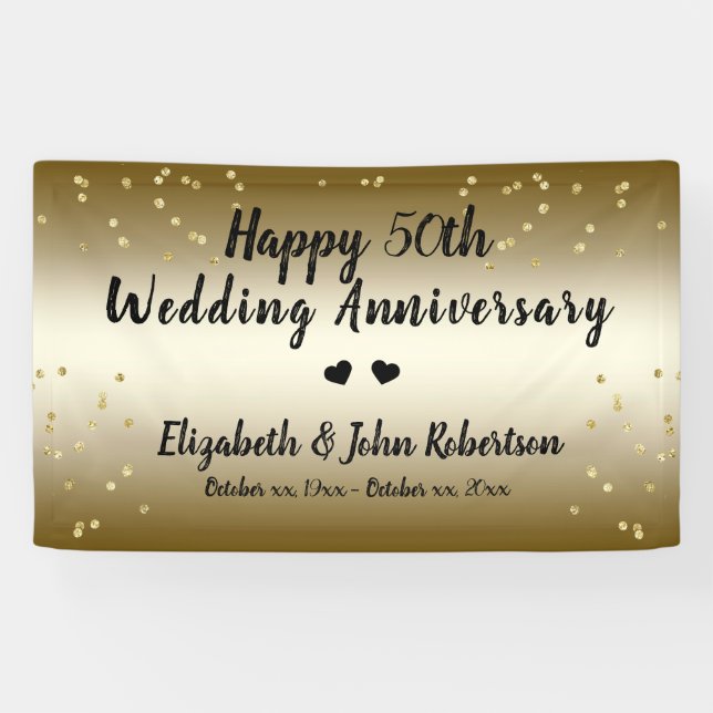 Banderoles Golden 50e anniversaire Mariage Confetti Elégant (Horizontal)
