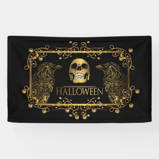 Banderoles Golden Halloween Ravens crâne (Horizontal)