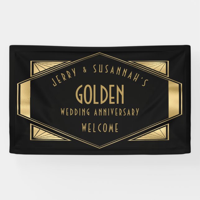 Banderoles Golden Mariage 50th Names Art déco Gold Black (Horizontal)