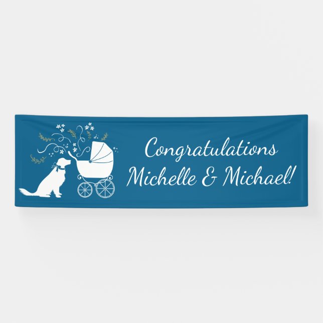 Banderoles Golden Retriever Baby shower chien bleu garçon (Horizontal)