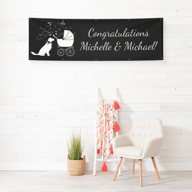 Banderoles Golden Retriever Baby shower chien genre neutre (En situation)