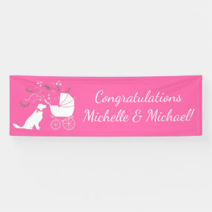 Banderoles Golden Retriever Baby shower chien rose fille
