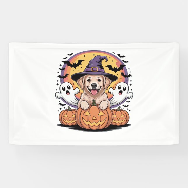 Banderoles Golden Retriever Halloween Witch Chien classique T (Horizontal)