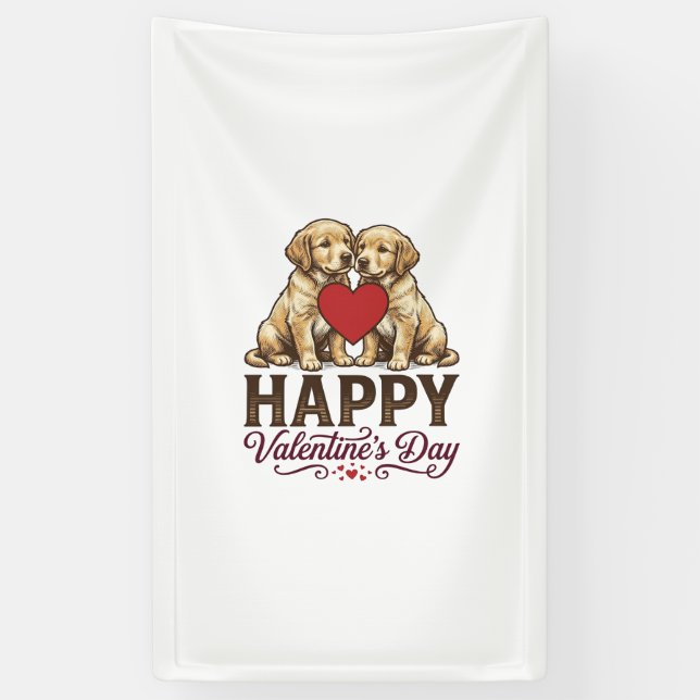 Banderoles Golden Retriever Joyeuse Saint-Valentin (Vertical)