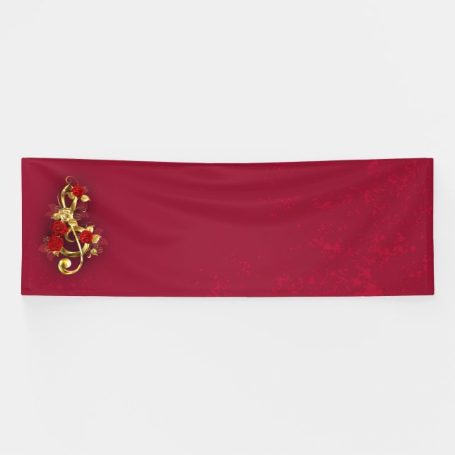 Banderoles Golden Treble Clef avec fleurs Roses (Horizontal)