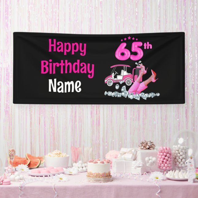 Banderoles Golf 65e anniversaire en thème rose pour femme gol (Fête)