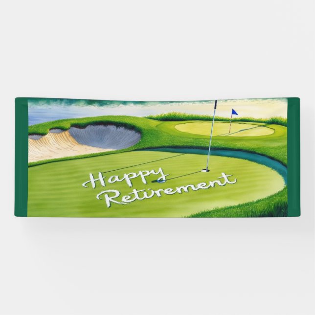 Banderoles Golf Bonne retraite avec balle de golf sur vert (Horizontal)