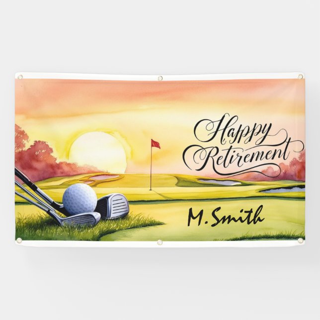 Banderoles Golf Happy Retirement parcours de golf et nom de g (Horizontal)