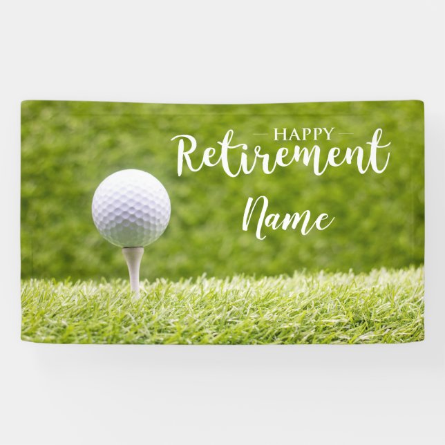 Banderoles Golf heureux retraite avec balle de golf sur vert (Horizontal)